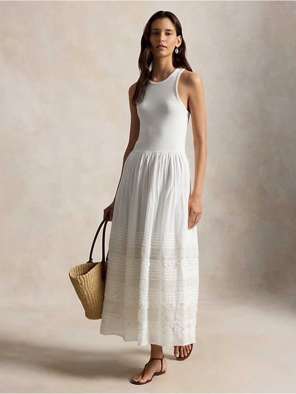NEW Polo Ralph Lauren White Rib Crew Neck Dress Size L